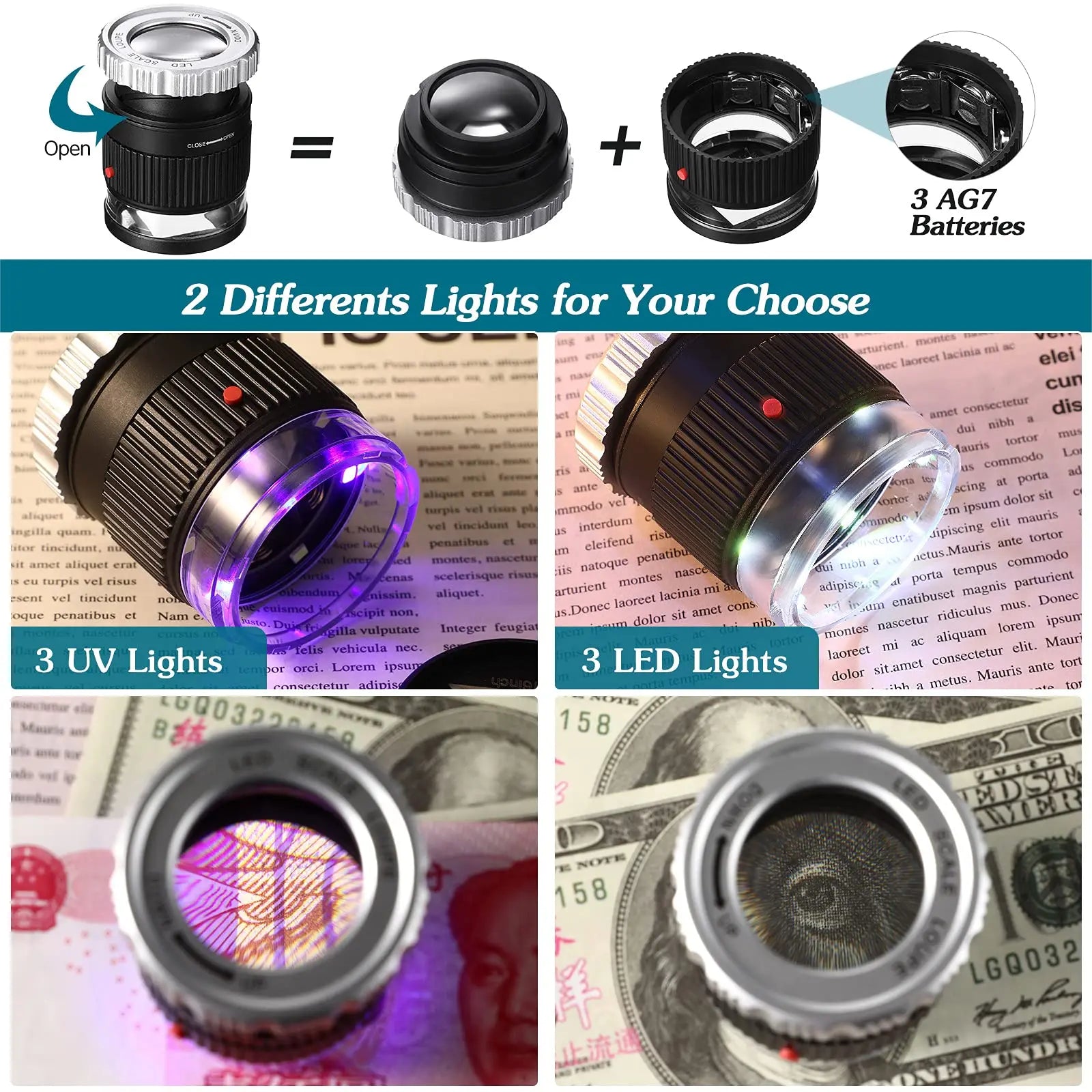 30X Pocket Magnifier with LED Light for Jewelry - Smarsty