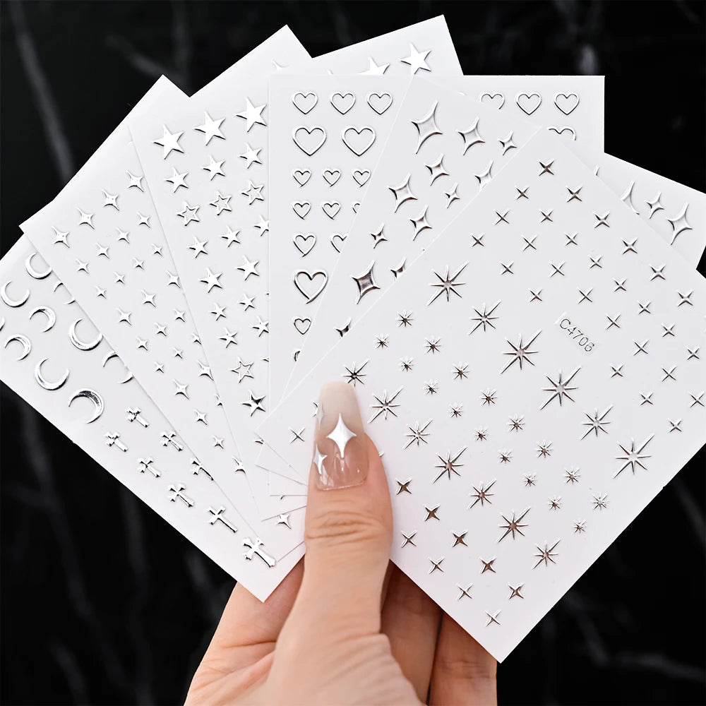 Metallic 3D Star Nail Art Stickers Set - Smarsty