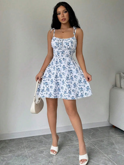 Women's Summer Floral Spaghetti Strap Beach Short Dress,Womens Dresses,Woman Clothing,Woman Clothes,Sundress,New In Dress 2025 - Smarsty