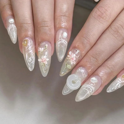 24Pcs Pink Almond False Nails with French Design - Smarsty
