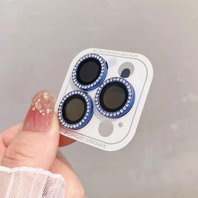3-2Pcs Luxury Diamond Camera Protector For IPhone 17 16 15 14 13 Pro Max Plus Glitter Ring Lens Glass Back Lens Cap Shinny Cover - Smarsty