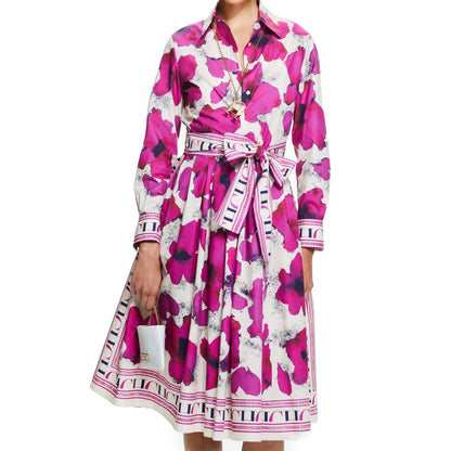 CHCH Women's Dress New Long sleeved Shirt Long Skirt Flower Print Party Dress - Smarsty
