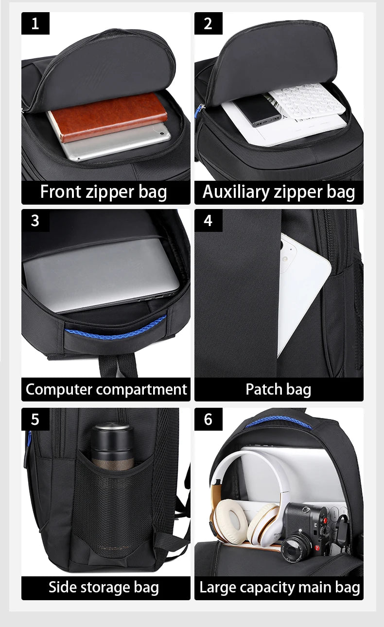 Men's Backpack Oxford Waterproof Backpack Business Computer Bag Leisure Travel Backpack High School Student Backpack - Smarsty