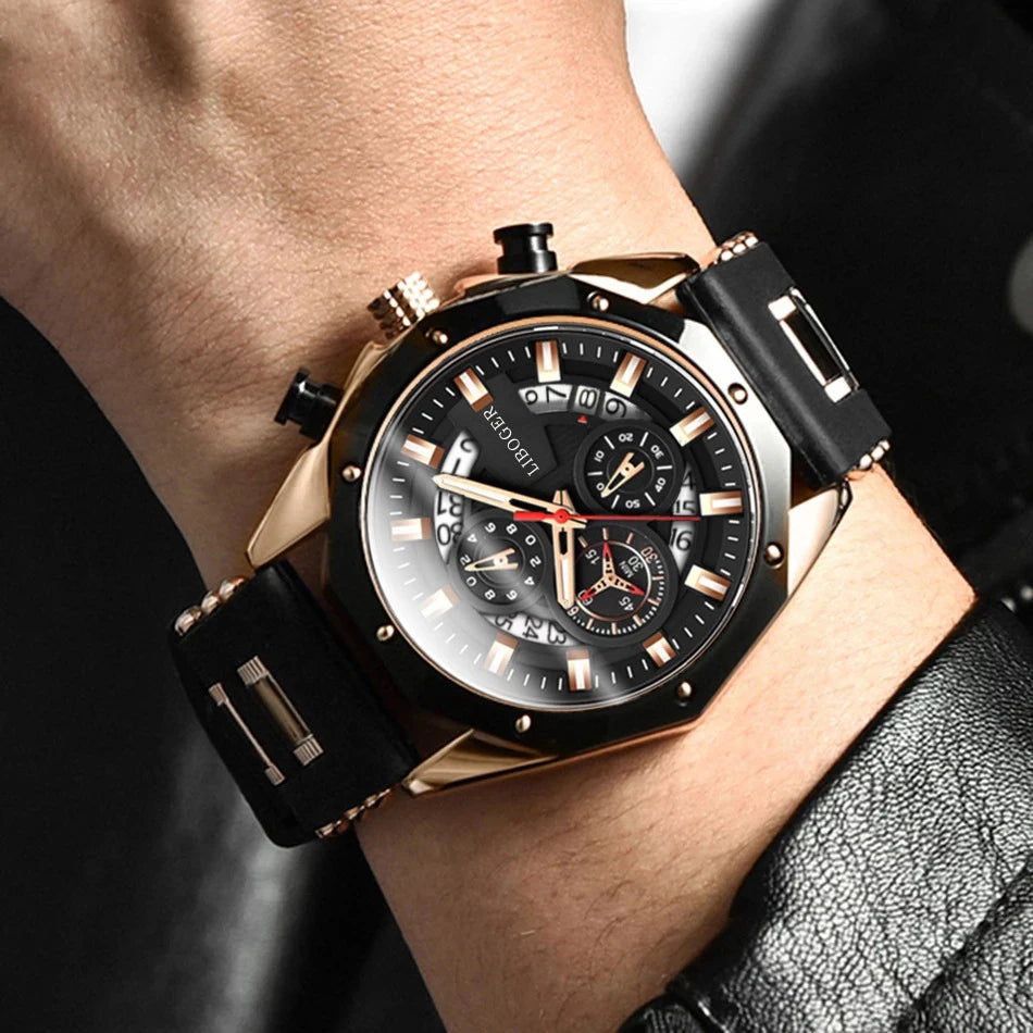 Fashion Men Watch with Auto Date and Silicone Strap - Smarsty