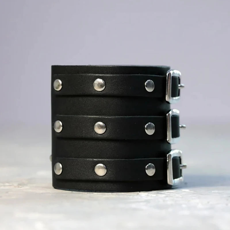 Vintage Leather Cuff Bracelet Adjustable Punk Wristband - Smarsty