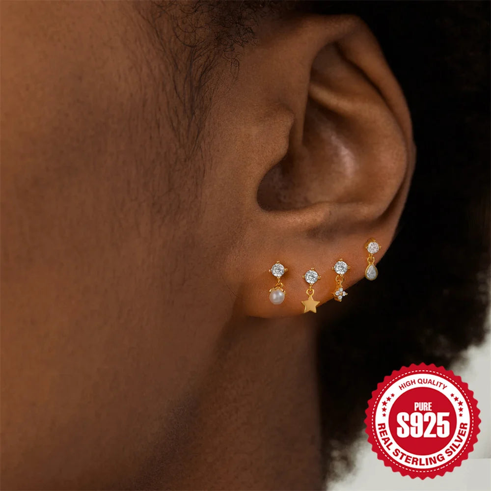 925 Sterling Silver Lotus Tassel Zircon Stud Earrings - Smarsty