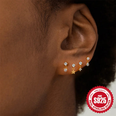 925 Sterling Silver Lotus Tassel Zircon Stud Earrings - Smarsty