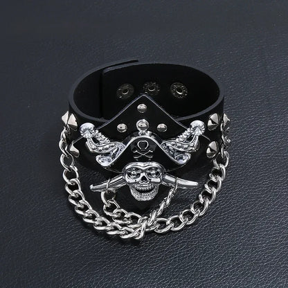 Unisex PU Leather Punk Bracelet with Spikes and Skull - Smarsty