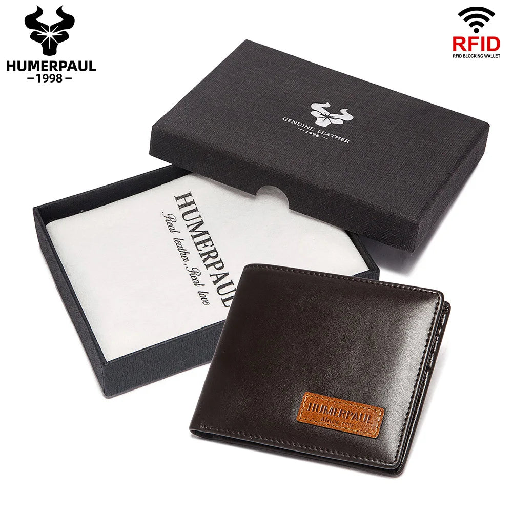 HUMERPAUL Airtag Wallet For Men Real Leather RFID Trifold Card Holder Case with ID Window Slim Anti-lost Purse - Smarsty