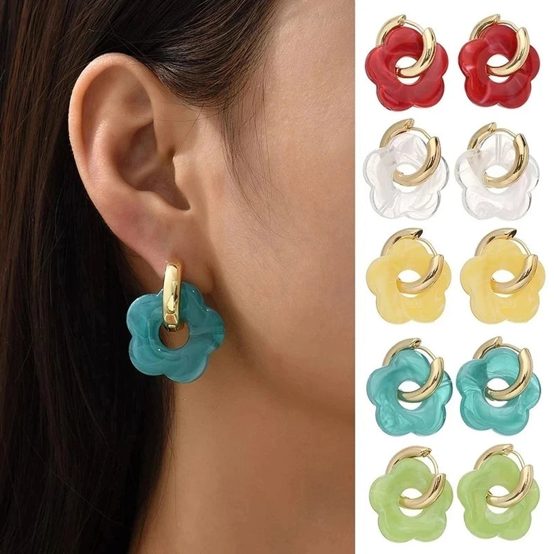 Multicolor Transparent Flower Drop Earrings for Women Fashion - Smarsty