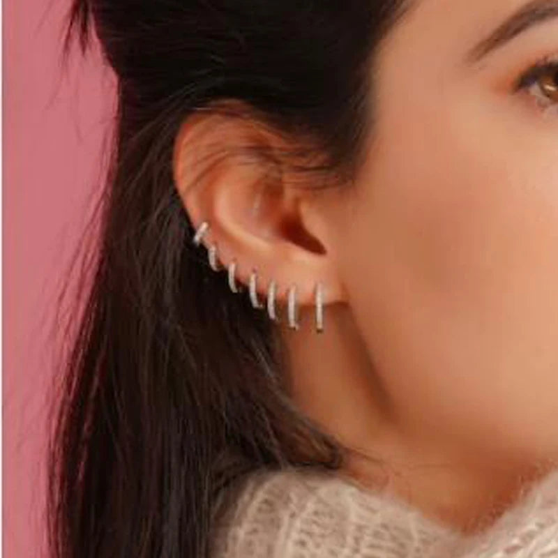 Stainless Steel Crystal Zirconia Small Huggie Earrings - Smarsty