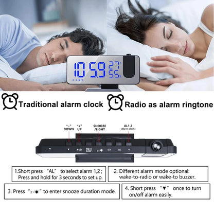 LED Digital Projection Alarm Clock with FM Radio - Smarsty