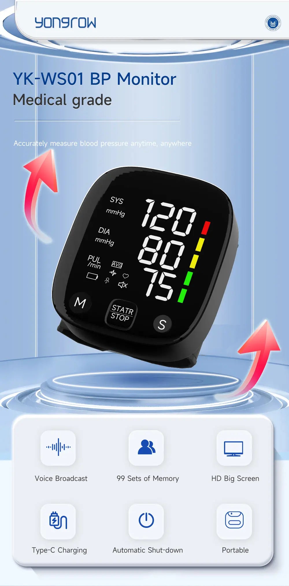 Yongrow Rechargeable Digital Wrist Blood Pressure Monitor - Smarsty