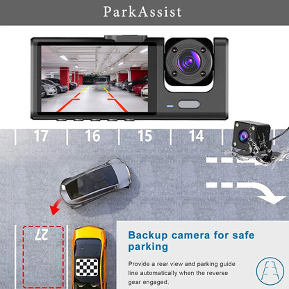 Three Channel Dash Cam 1080P With Three Lenses For Cars - Smarsty