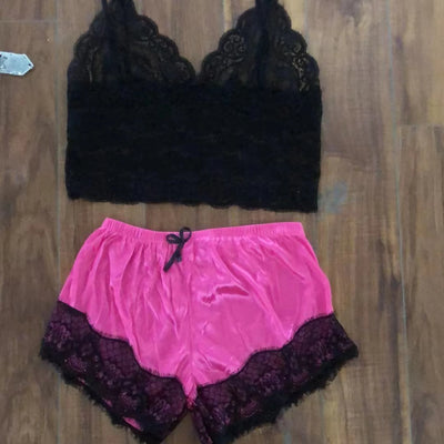 Pajama Sets Sexy Pajamas for Women 2 Pieces Top Shorts Set Sleepwear Clothes Lace Pajamas Underwear Lingerie - Smarsty