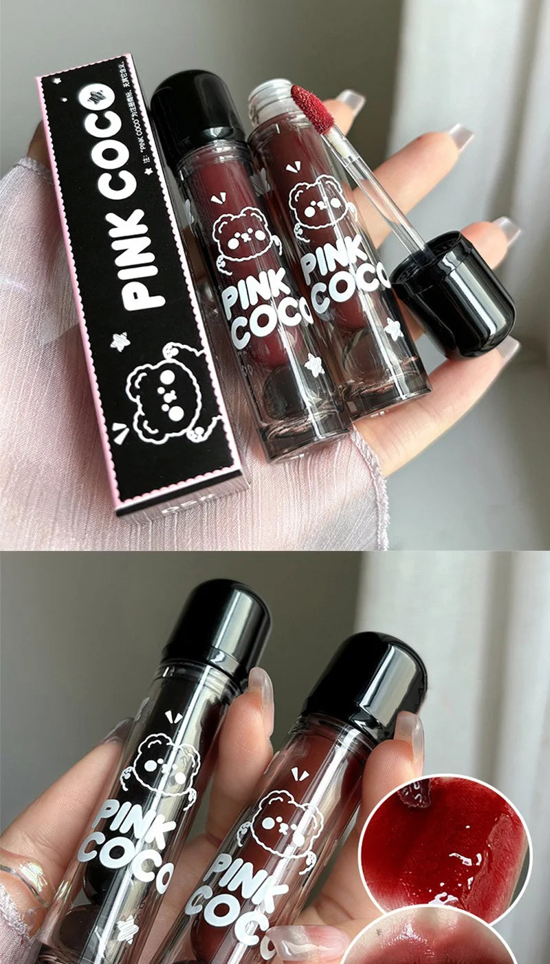 Pinkcoco Bear Doodle Mirror Lip Glaze Long Lasting Shine - Smarsty