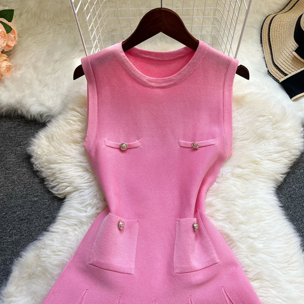 YuooMuoo Chic Fashion 2025 Summer Pleated Short Dress Women O-neck Slim Waist A-line Party Dress Streetwear Lady Outfits Vestido - Smarsty