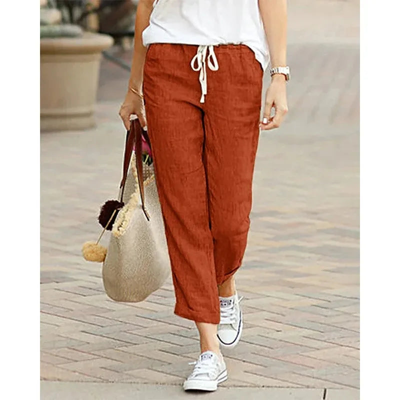 Autumn Cotton Women's Pants Y2K Black Drawstring Elastic Waist Casual Pants Female Loose Fashion Elegant Ladies Bottom - Smarsty