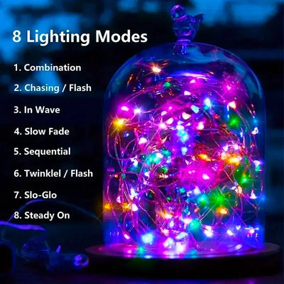Fairy Lights Solar Garden Lights String Lights with 8 Modes Waterproof Wire Lights for Patio Yard Trees Christmas Party - Smarsty
