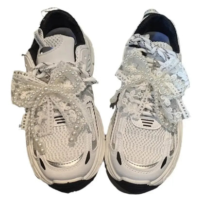 Fashion Lace Pearl Bow Shoe Laces Shoe Flower Buckle Premium Decorative Shoe Charm Accessories Charms for Sneakers Decorative