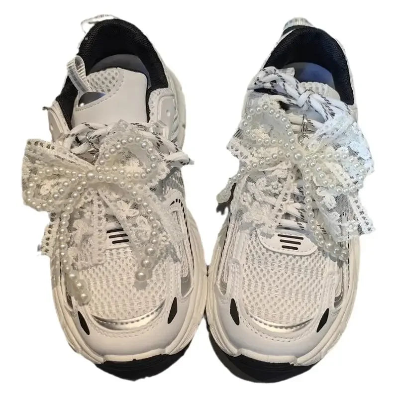 Fashion Lace Pearl Bow Shoe Laces Shoe Flower Buckle Premium Decorative Shoe Charm Accessories Charms for Sneakers Decorative