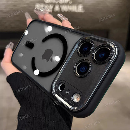 Luxury Magnetic Metal Lens Bumper Protection Case For iPhone 17 Air 16 15 Pro Max Plus Magsafe Acrylic Clear Cover by Smarsty