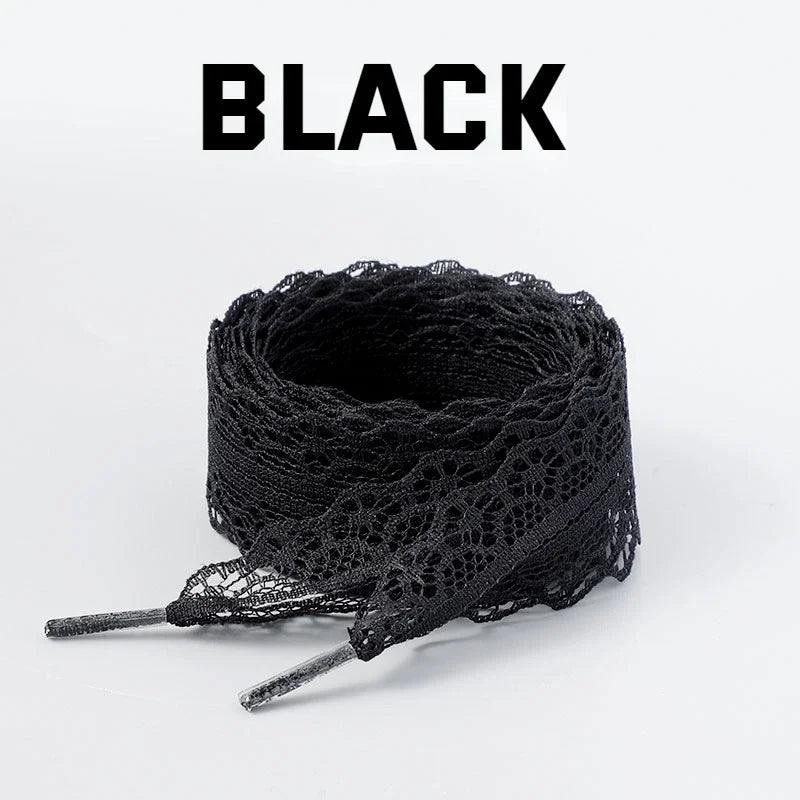 Lace Braided Shoelaces  2.9CM Width Fancy Flat Shoelace Black White Silk Shoe Laces for Ballet Sneakers German Training Shoes