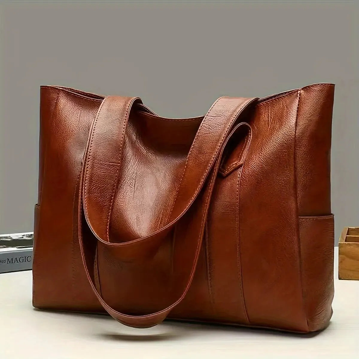 Vintage Large Capacity Tote Bag With Premium Vegan Leather - Smarsty