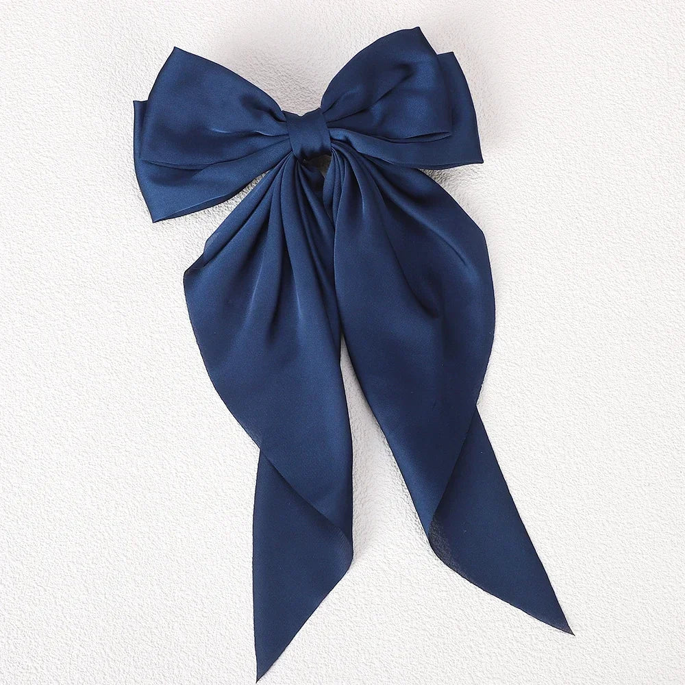 Girls Elegant Big Bow Satin Hair Clip Accessory - Smarsty