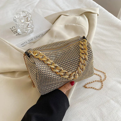 Rhinestone Bucket Bag Sparkling Crossbody Chain Bag - Smarsty