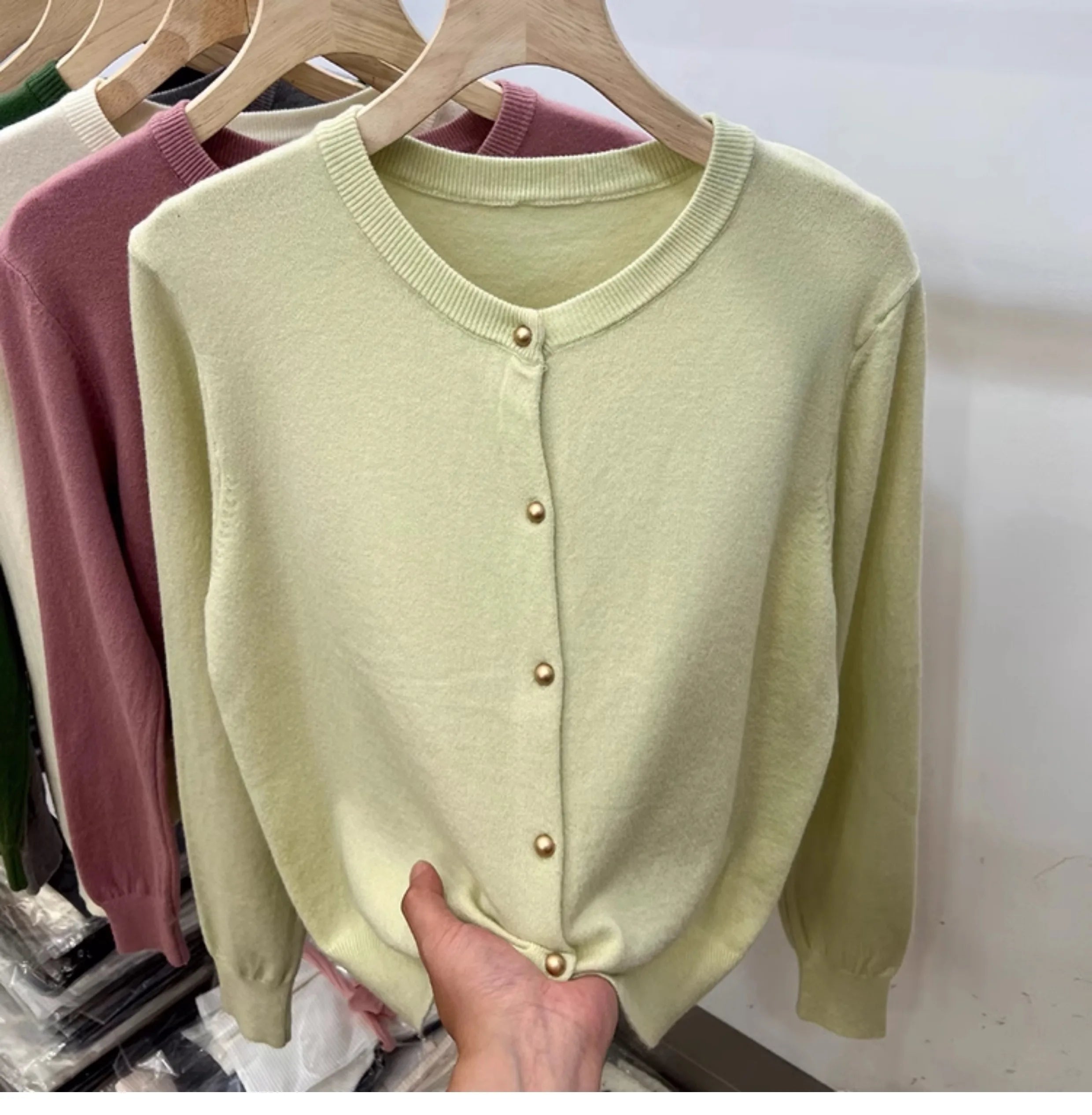 AOSSVIAO Long Sleeve Sweaters Cardigan Spring Autumn Women O-Neck Knitwear Tops Clothing Fashion Basic Tops