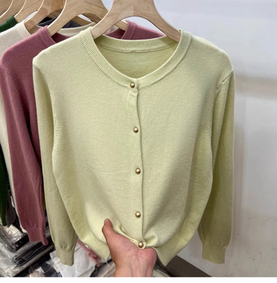 AOSSVIAO Long Sleeve Sweaters Cardigan Spring Autumn Women O-Neck Knitwear Tops Clothing Fashion Basic Tops - Smarsty