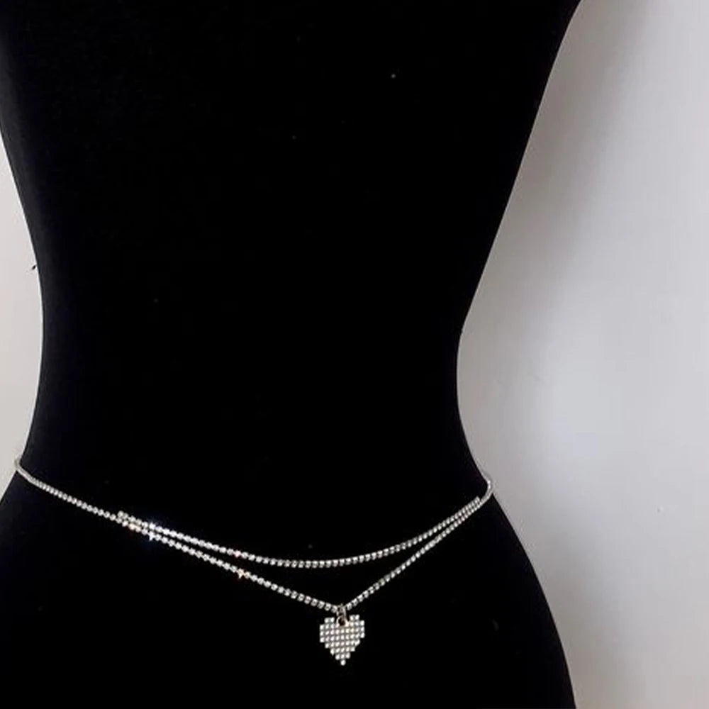 Sexy Rhinestone Heart Waist Chain Belt for Women - Smarsty