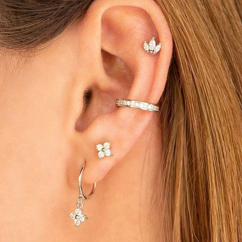 925 Sterling Silver Hoop Earrings White Crystal Luxury - Smarsty