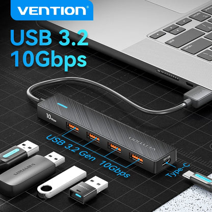 4 Port USB Hub USB 3 Gen 2 10Gbps LaptopCompatibleDevice