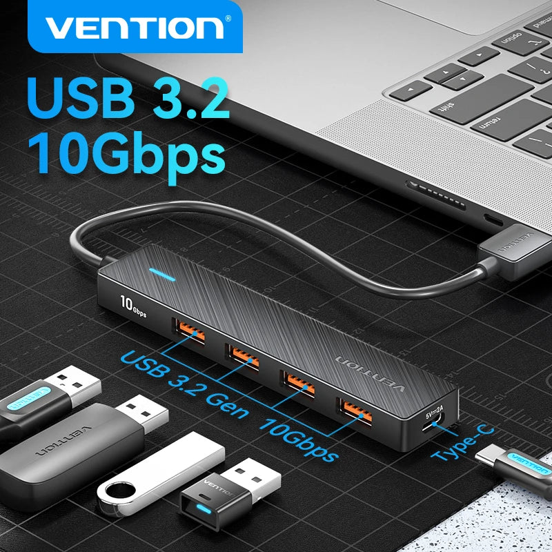 4 Port USB Hub USB 3 Gen 2 10Gbps LaptopCompatibleDevice