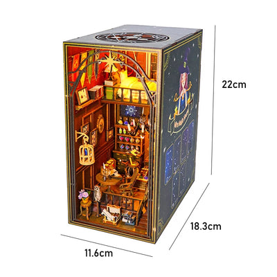 DIY Book Nook Shelf Insert Kit 3D Wooden Puzzle Doll House Assembly Building Model Bookends With Furniture LED Light Xmas Gifts by Smarsty