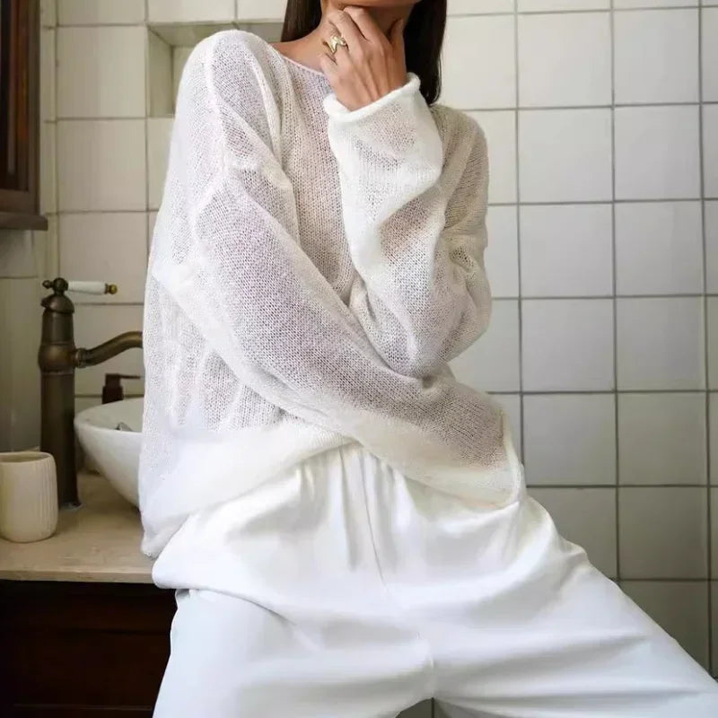 Elegant Sweater Women 2024 Summer Autumn Casual Fashion Loose Women Pullovers Chic Pink White Jumper Sueter Mujer - Smarsty