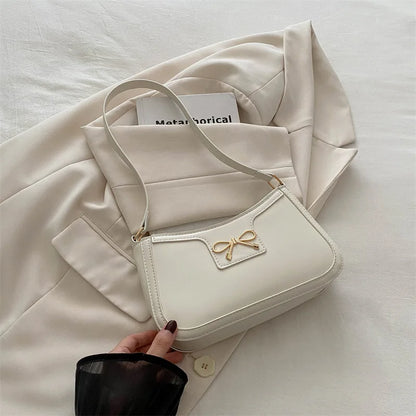 Metal Bow Shoulder Bag For Women With Classic Baguette - Smarsty