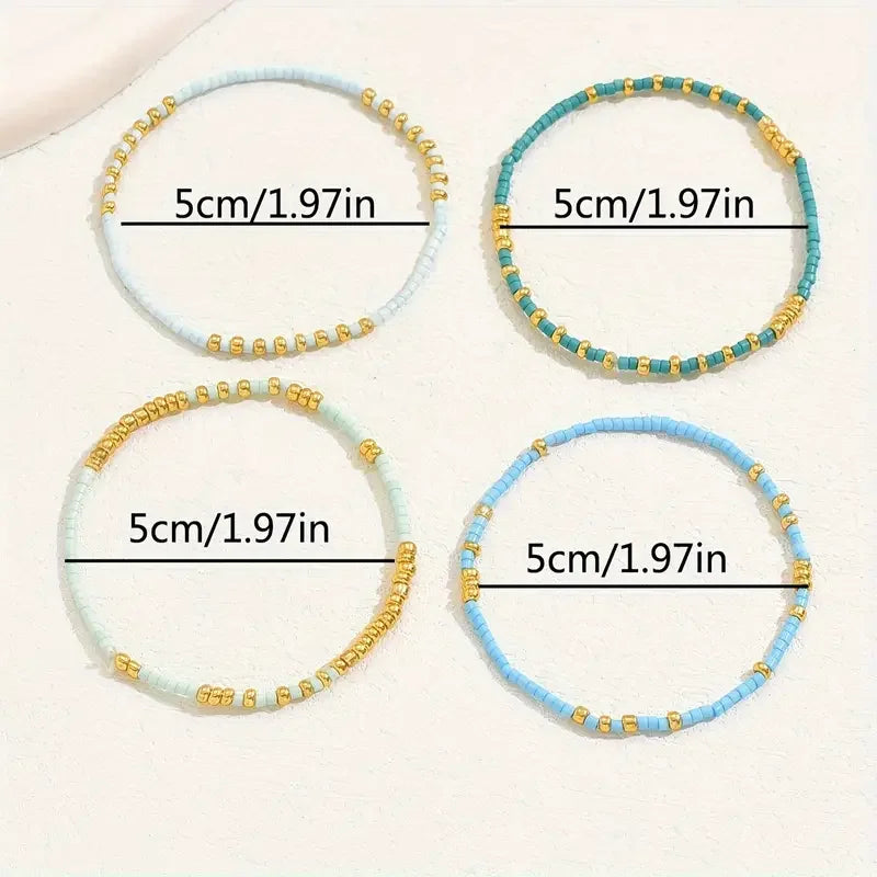Turquoise Seedbeads Stretch Bracelet Set for Women - Smarsty