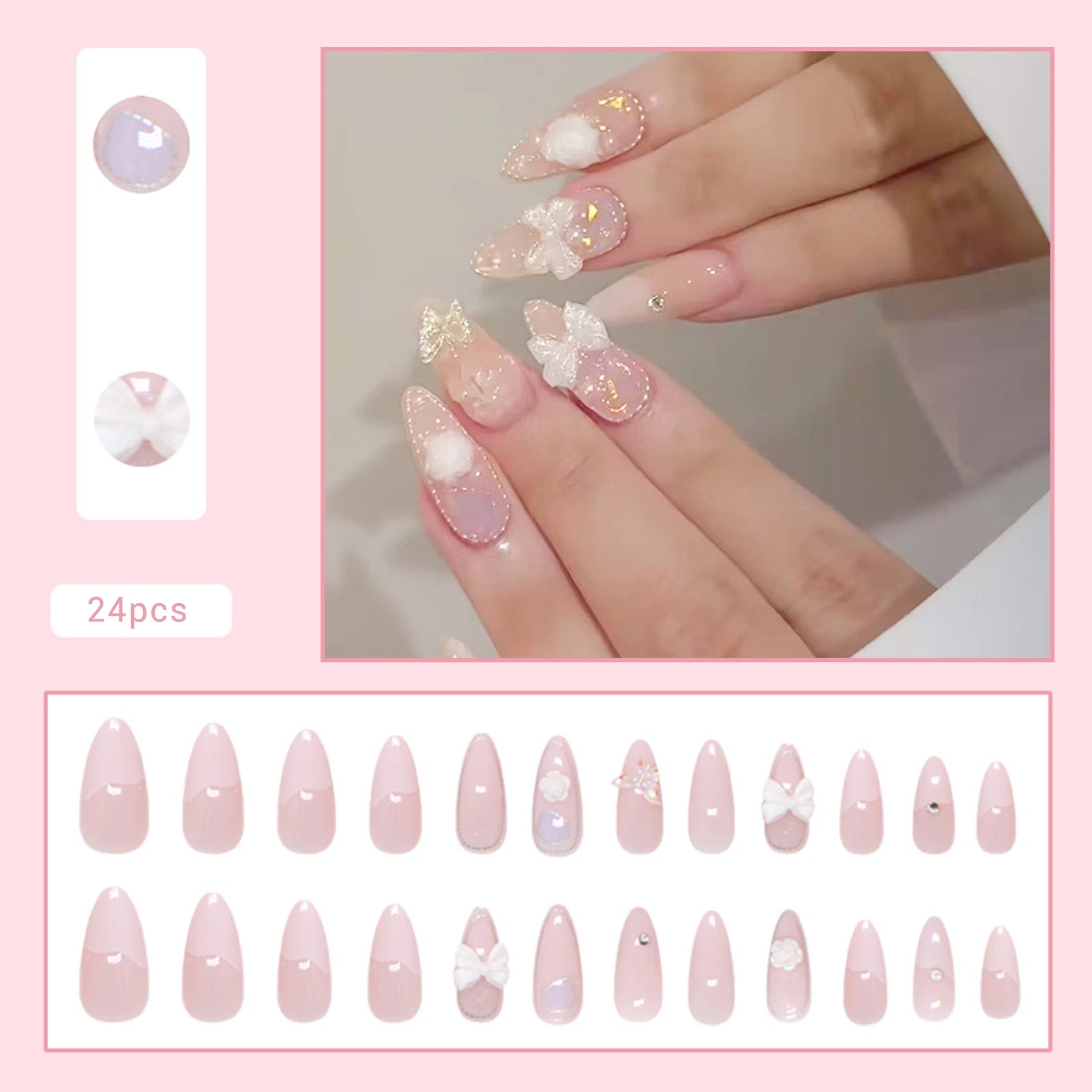 24pcs Flower Design Fake Nail Tips Full Cover - Smarsty