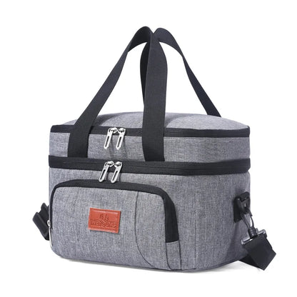 Double Layer Insulated Lunch Cooler Tote Shoulder Strap - Smarsty