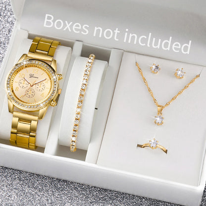 6PCS Women's Rhinestone Quartz Watch Jewelry Set - Smarsty