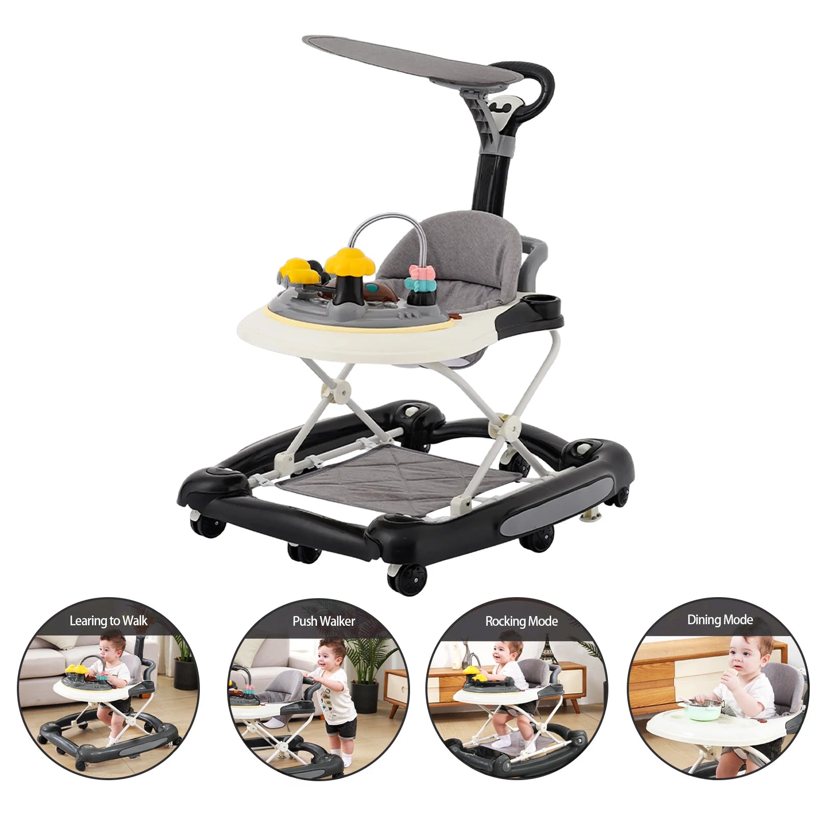 Baby Walkers With Universal Wheel Anti-Roll Anti O-Leg Walker Handcart Learning Start Walker Foldable Multifunction