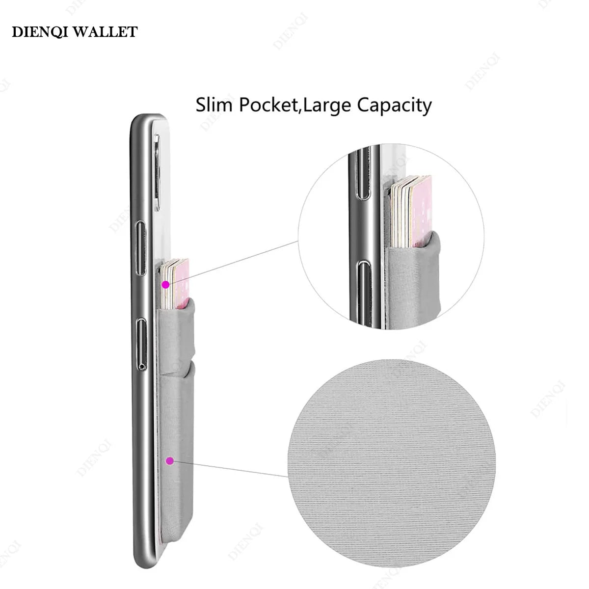 Fashion Elastic Cloth Cell Phone Card Holder Mobile Phone Wallet Case Credit ID Card Holder Adhesive Sticker Pocket Money Bag