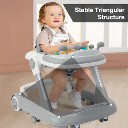 2 in 1 Baby Walker, Toddler Baby Push Walker with Removable Feeding Tray and Music Tray(Without Battery), Foldable Walker - Smarsty