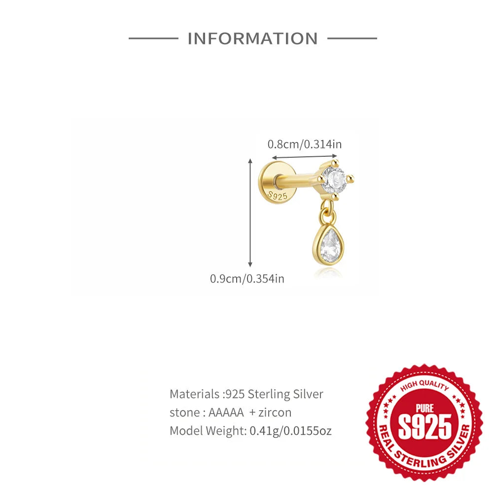925 Sterling Silver Lotus Tassel Zircon Stud Earrings - Smarsty