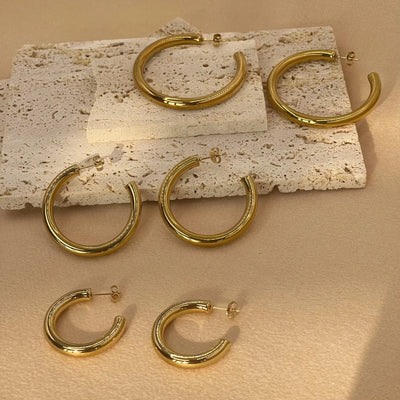 Trendy Gold Hoop Earrings for Women Classic Stainless Steel Design - Smarsty