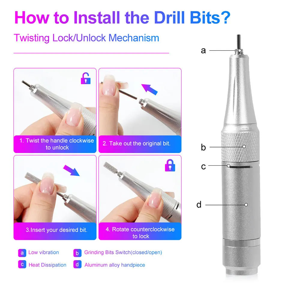 Professional Electric Nail Drill 45000RPM Low Noise Polisher - Smarsty