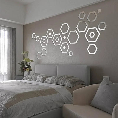 24pcs 3D Hexagonal Mirror Wall Stickers for Home Decor - Smarsty
